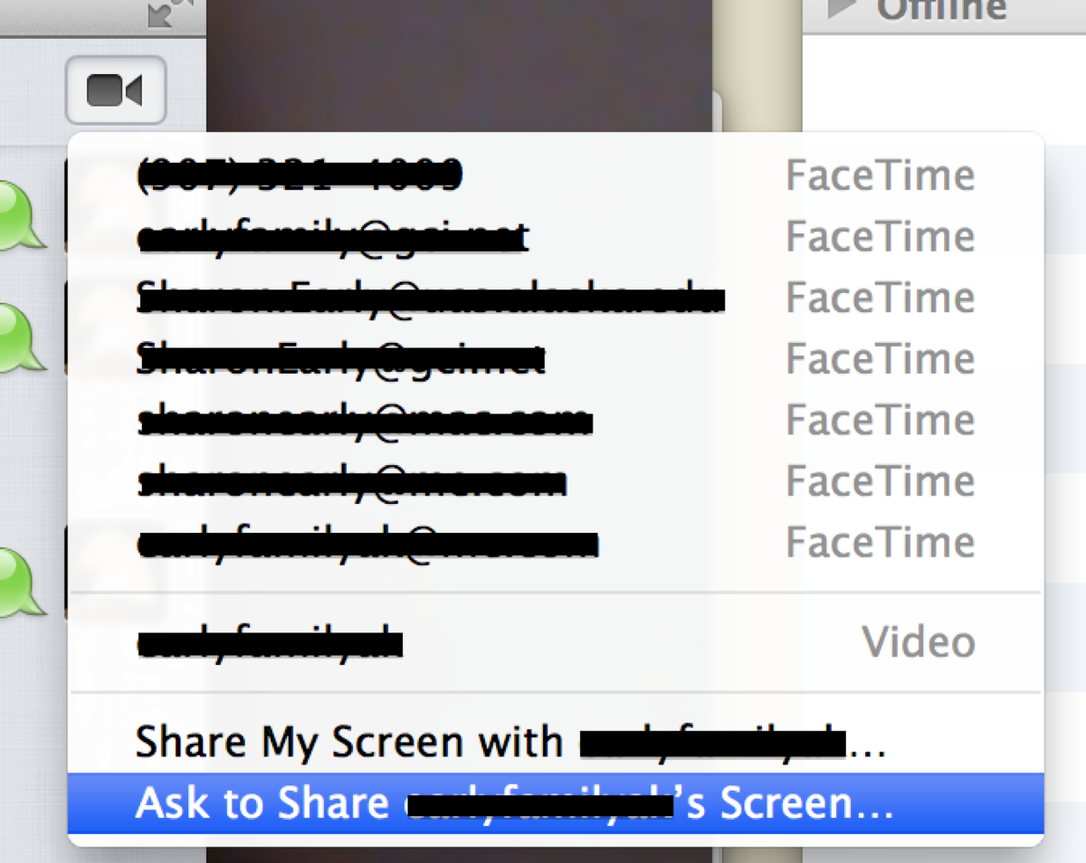 iMessage video chat options